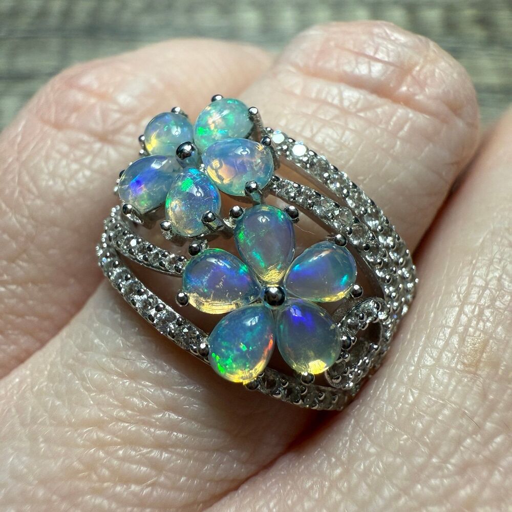 Ethiopian Opal Sterling Silver Flower Ring